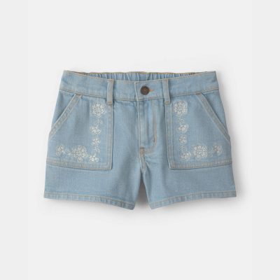 Girls Floral Denim Shorts - Light Wash