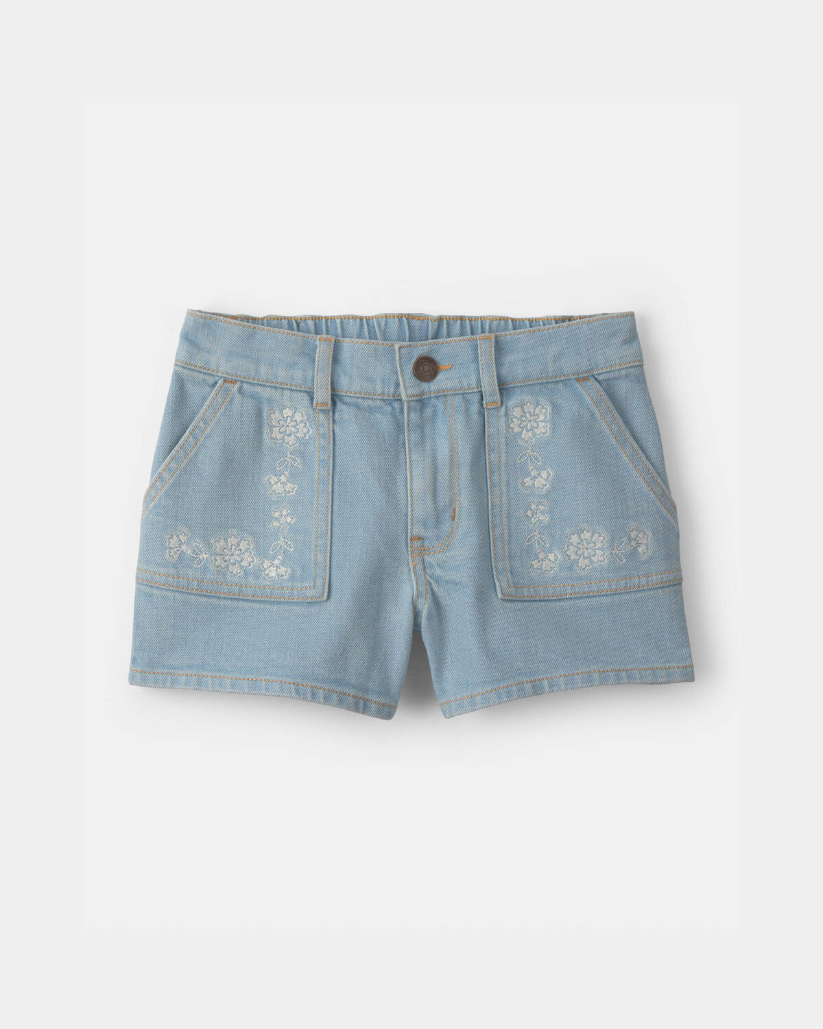Girls Floral Denim Shorts - Light Wash