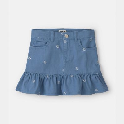 Girls Seashell Twill Ruffle Skirt - Medium Wash