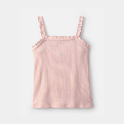 Girls Ruffle Ribbed Tank Top - Pink