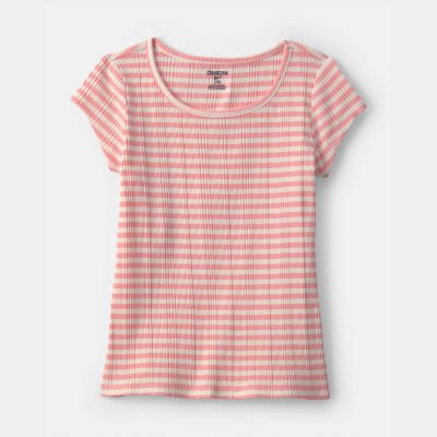 Girls Stripe Ribbed Tee - Pink
