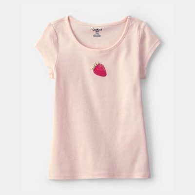 Girls Strawberry Ribbed Tee - Pink