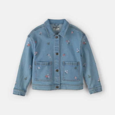 Girls Floral Denim Jacket - Light Wash