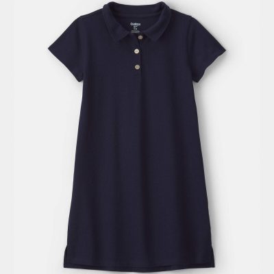 Girls Uniform Piqué Short-Sleeve Dress - Navy