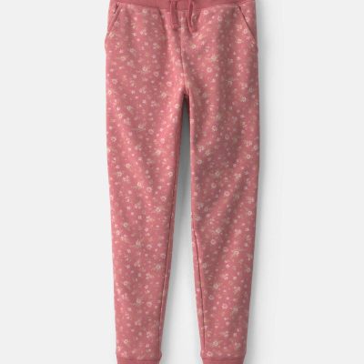 Girls Floral Drawstring Knit Joggers - Pink