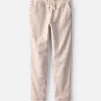 Girls Heart Drawstring Knit Joggers - Cream