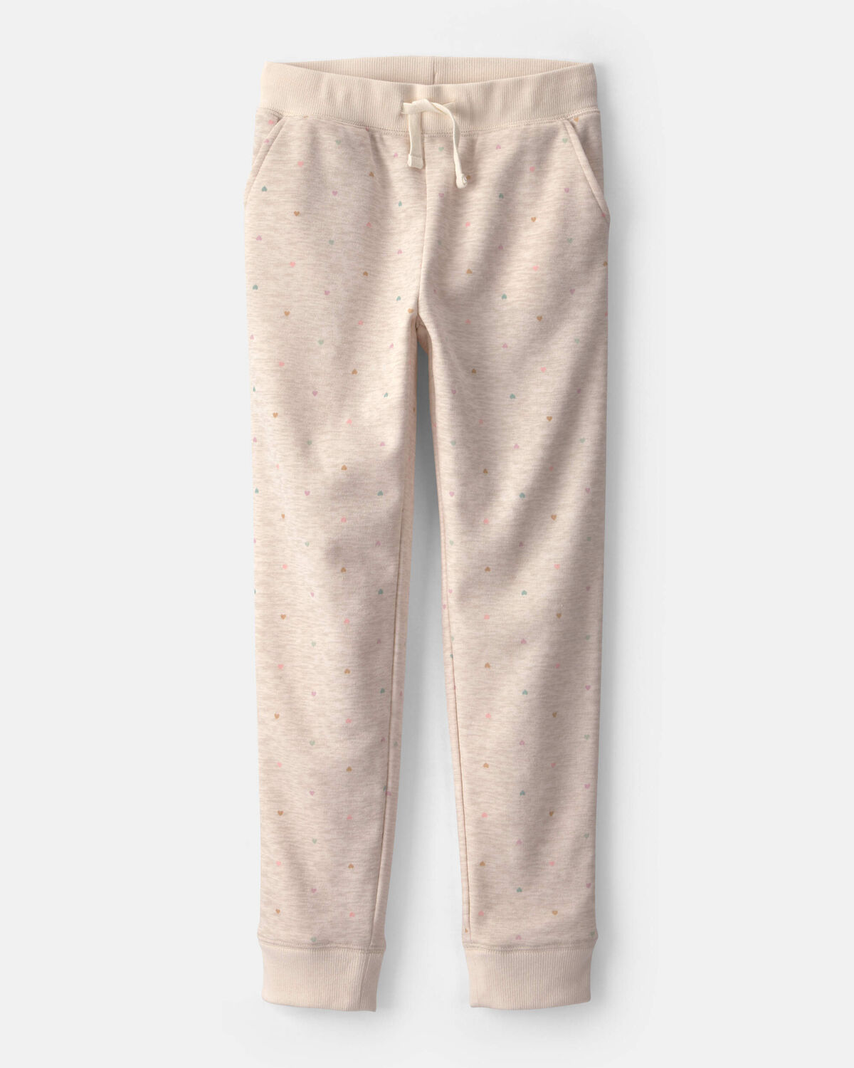 Girls Heart Drawstring Knit Joggers - Cream