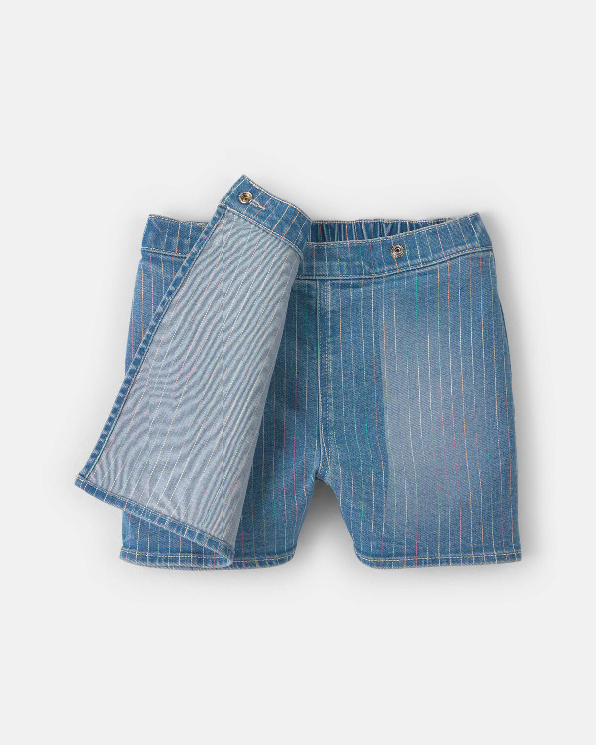Girls Rainbow Stripe Denim Wrap Skort - Medium Wash - Image 2