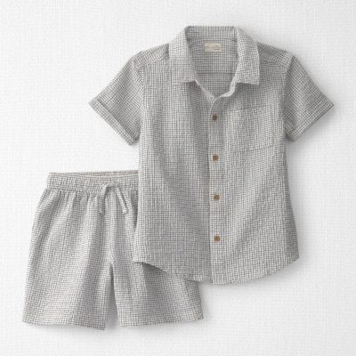 Boys 2-Piece Organic Cotton Seersucker Gauze Top & Short Set
