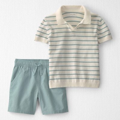 Boys 2-Piece Sweater Knit Top & Short Set Made with Organic Cotton in Stripes