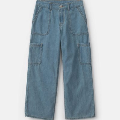 Girls Straight-Leg Cargo Jeans - Medium Wash
