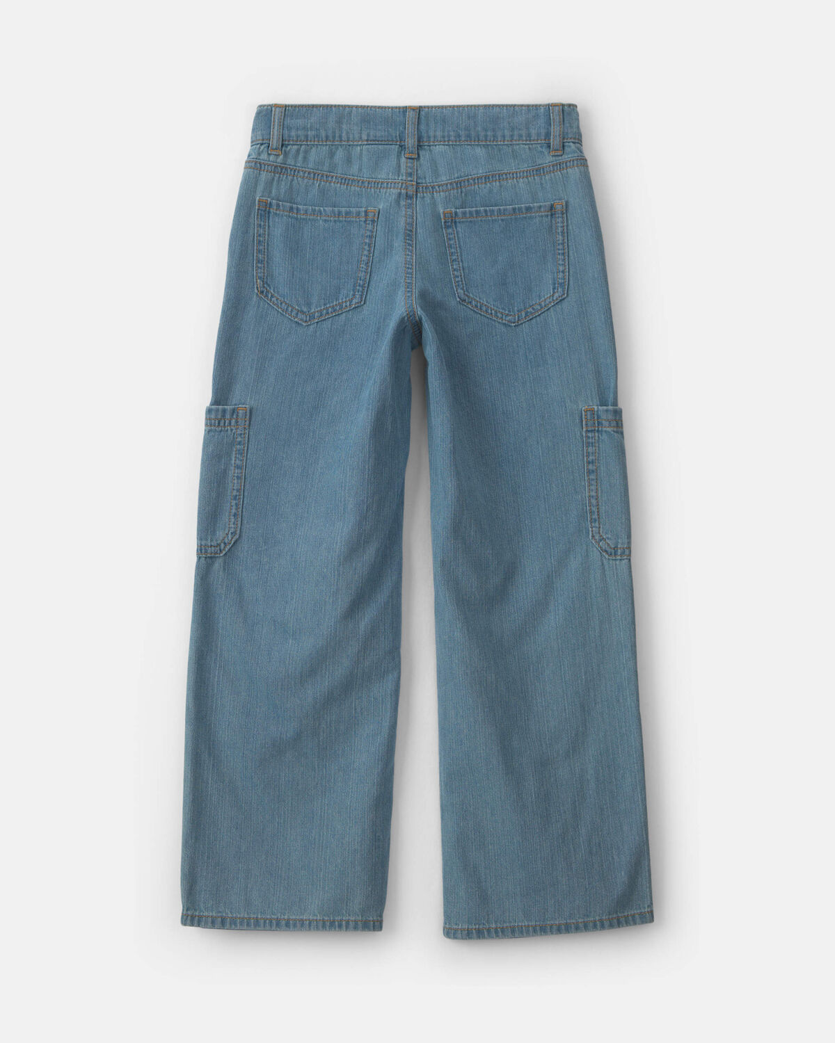 Girls Straight-Leg Cargo Jeans - Medium Wash - Image 2