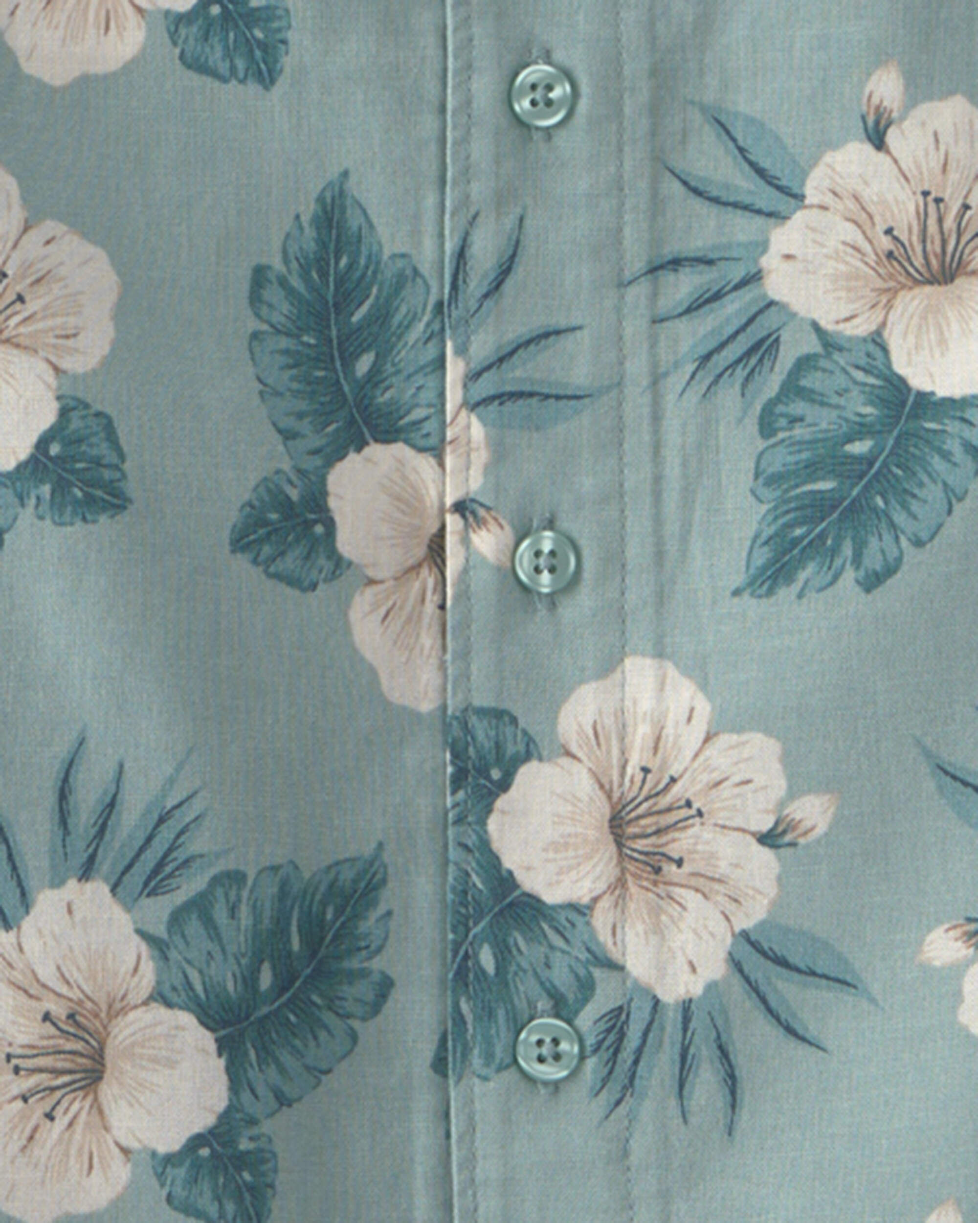 Boys 2-Piece Linen Top & Short Set Made with Organic Cotton in in Blue Hibiscus - Image 5