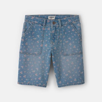 Girls Floral Denim Shorts - Light Wash