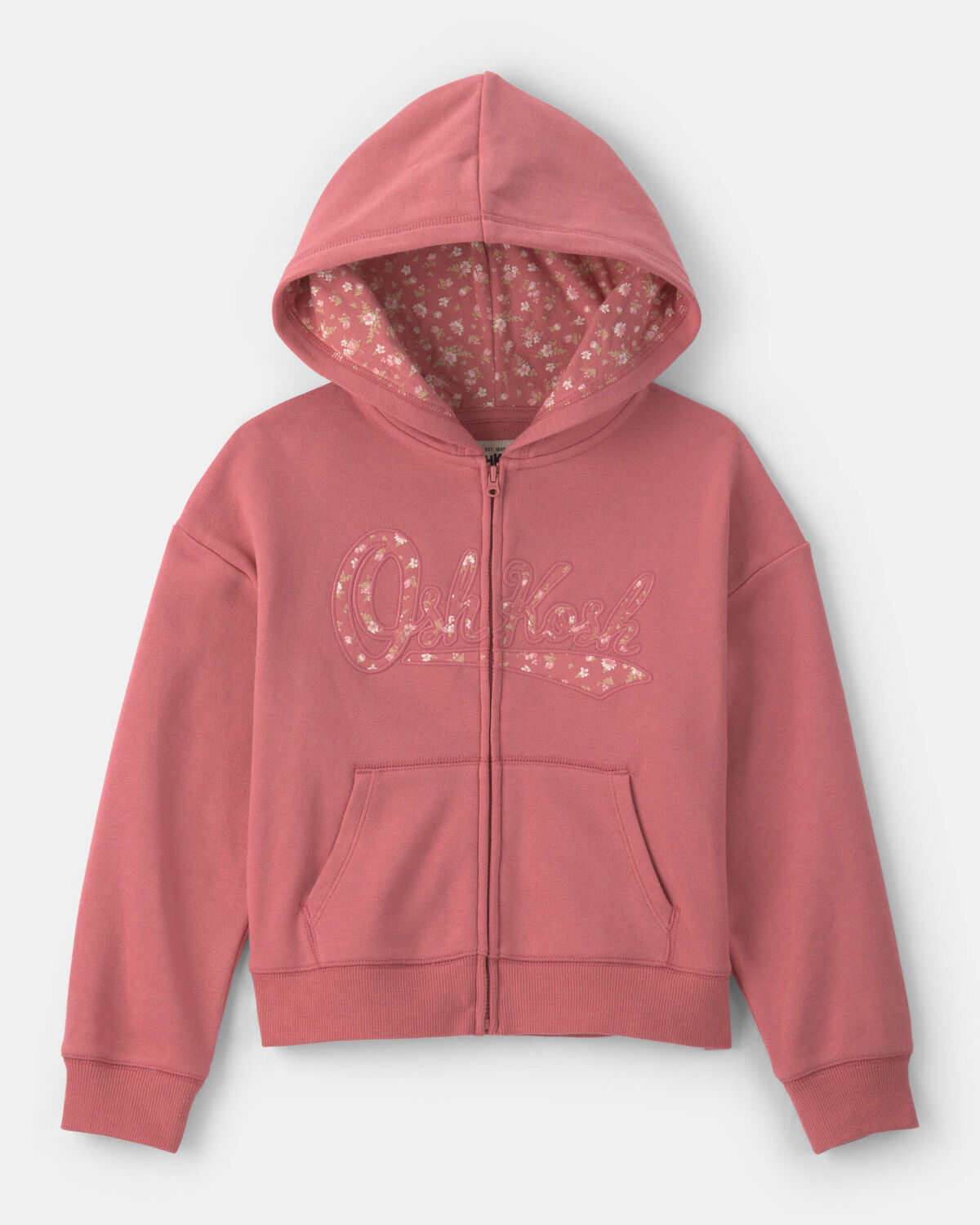 Girls Floral OshKosh Logo Fleece Zip-Up Hoodie - Pink