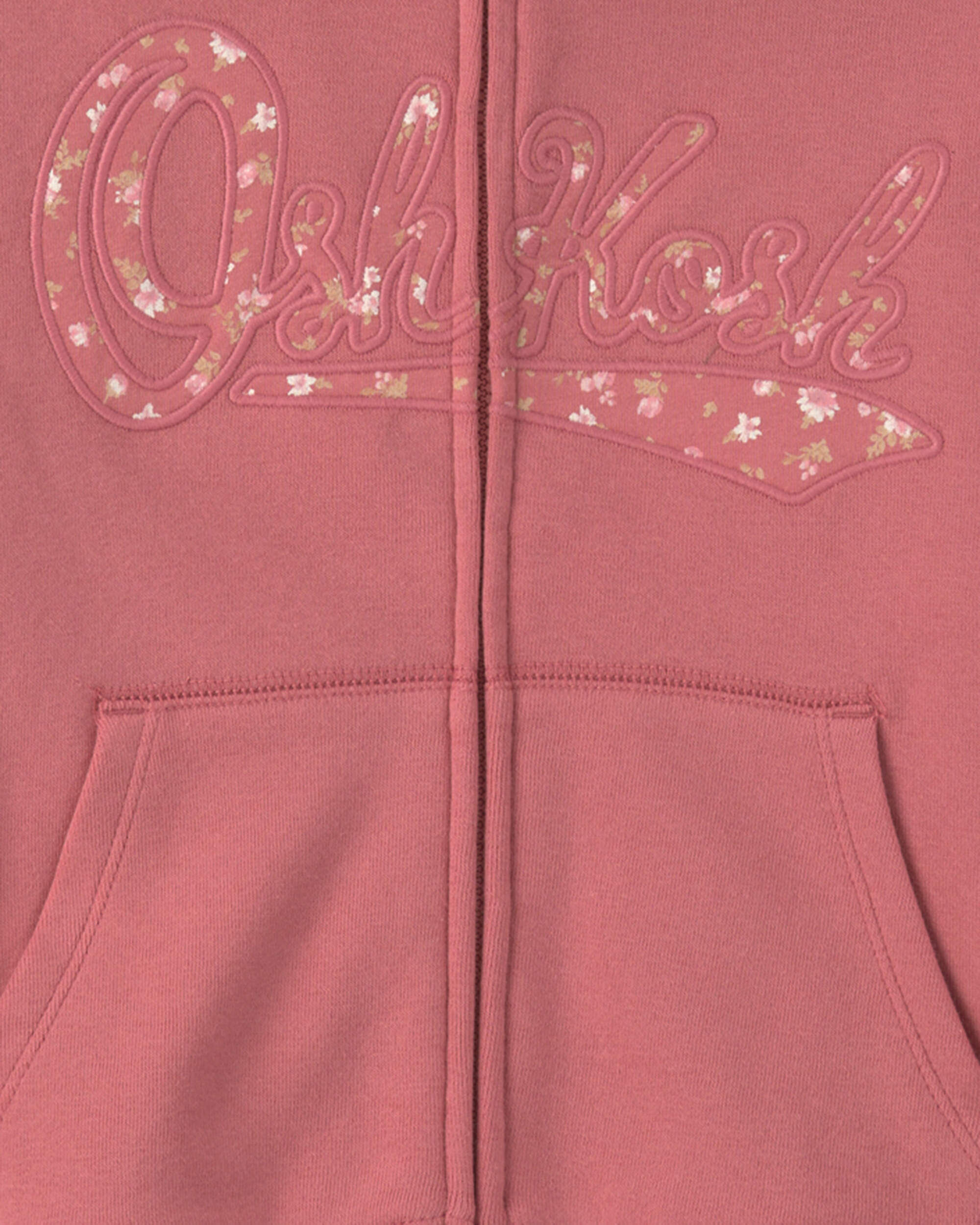 Girls Floral OshKosh Logo Fleece Zip-Up Hoodie - Pink - Image 3