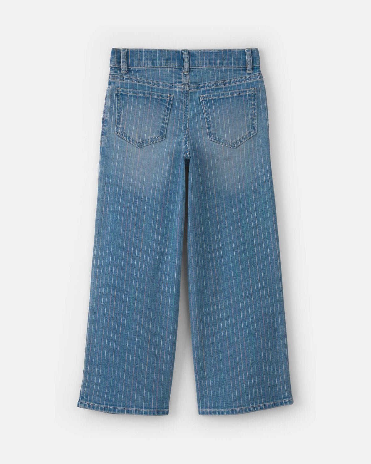 Girls Rainbow Stripe Cropped Wide-Leg Jeans - Medium Wash - Image 2