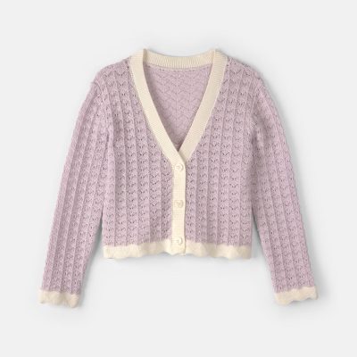 Girls Button-Down Knit Cardigan Sweater - Purple