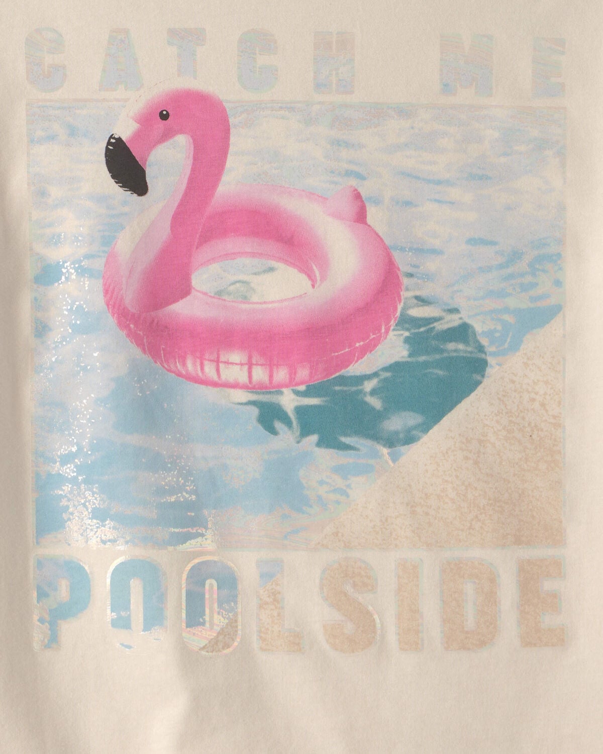 Girls 'Catch Me Poolside' Flamingo Oversized Graphic Tee - Cream - Image 3