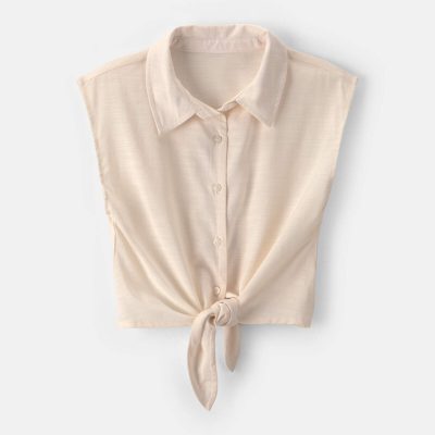 Girls Cropped Tie-Front Top - Cream