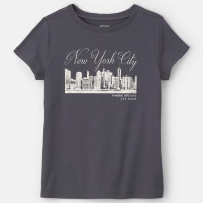 Girls 'New York City' Graphic Tee - Grey