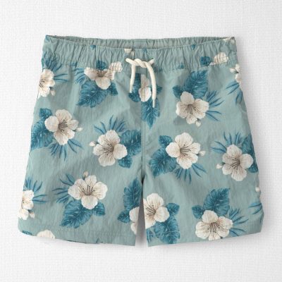 Boys Recycled Swim Trunks in Blue Hibiscus