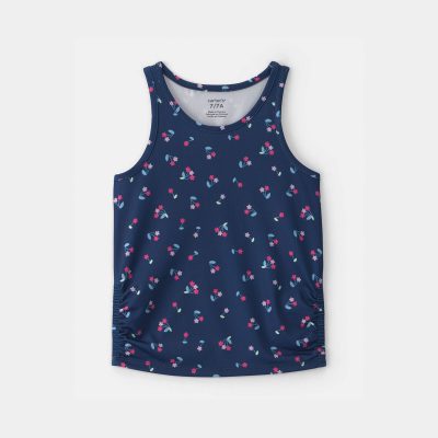 Girls Floral Active Tank Top - Navy
