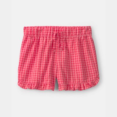 Girls Ruffle-Trim Gingham Shorts - Pink