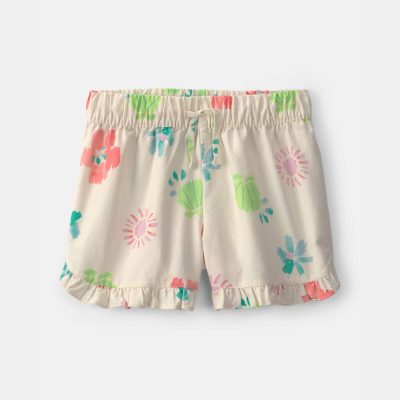 Girls Ruffle-Trim Summer Floral Shorts - Cream