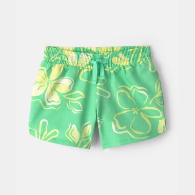 Girls Floral French Terry Shorts - Green