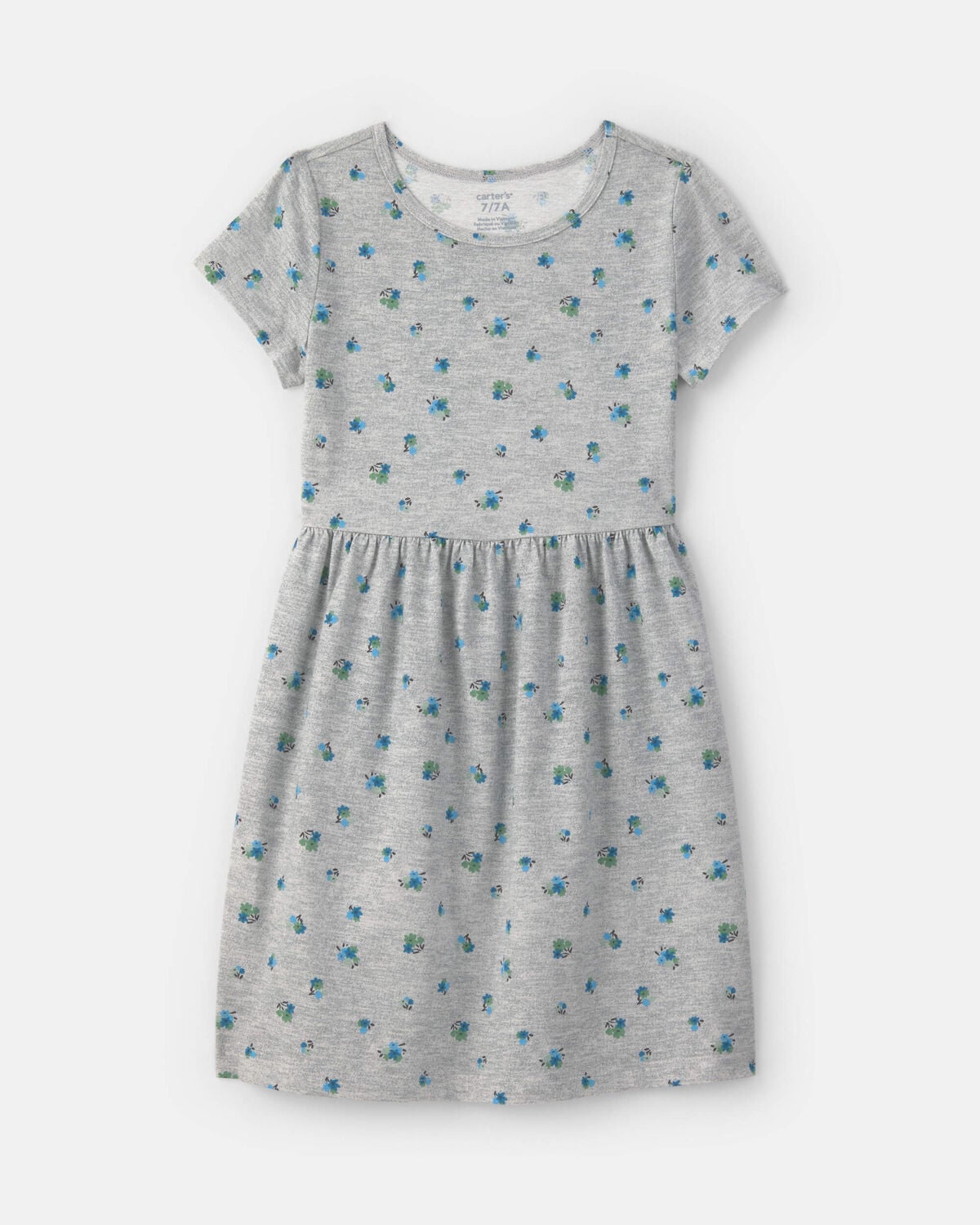 Girls Floral Short-Sleeve Dress - Grey