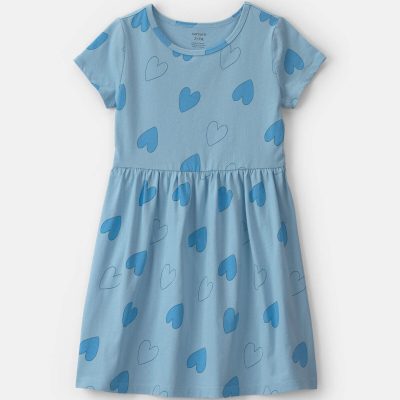 Girls Heart Short-Sleeve Dress - Blue