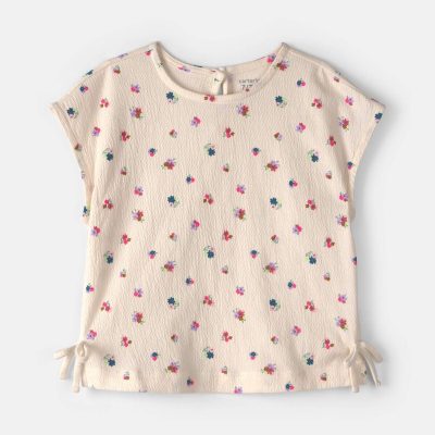 Girls Floral Short-Sleeve Top - Cream