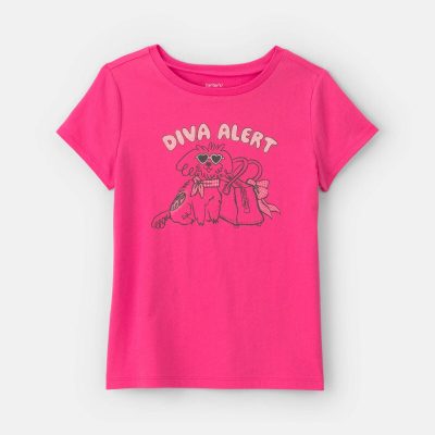 Girls 'Diva Alert' Dog Graphic Tee - Pink