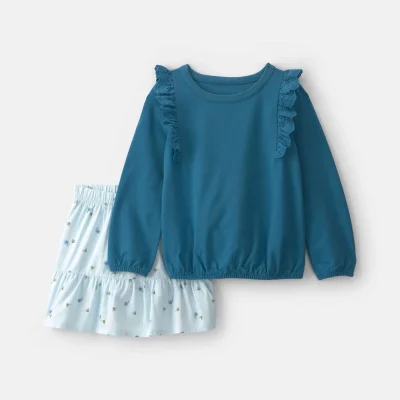 Girls 2-Piece Bee Long-Sleeve Top & Skort Set - Blue