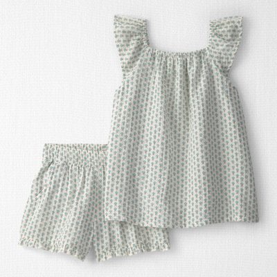 Girls 2-Piece Organic Cotton Gauze Top & Short Set in Floral