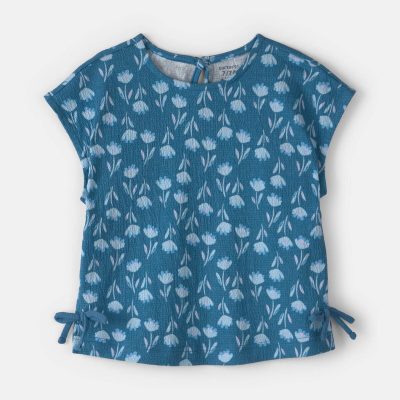 Girls Floral Short-Sleeve Top - Navy Blue