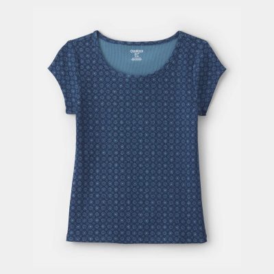 Girls Floral Ribbed Tee - Navy