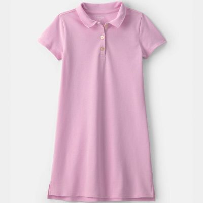 Girls Uniform Piqué Short-Sleeve Dress - Pink