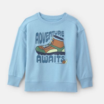 Boys 'Adventure Awaits' French Terry Pullover Sweatshirt - Blue