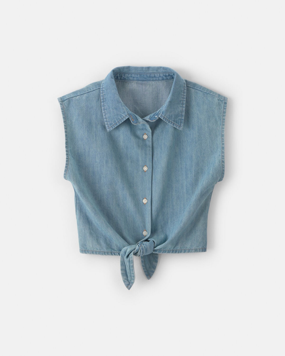 Girls Cropped Denim Tie-Front Top - Blue