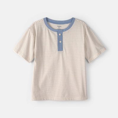 Boys Stripe Henley Tee - Cream