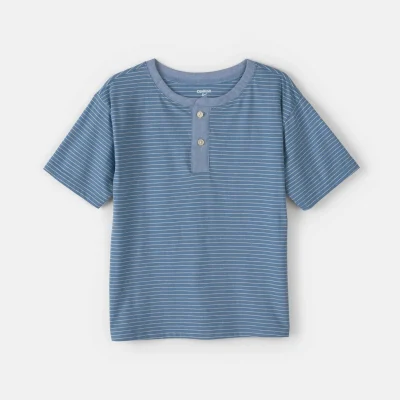 Boys Stripe Henley Tee - Blue