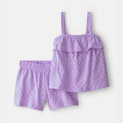 Girls 2-Piece Ruffle Tank Top & Short Set - Purple