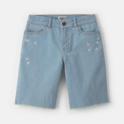 Girls Floral Denim Shorts - Medium Wash