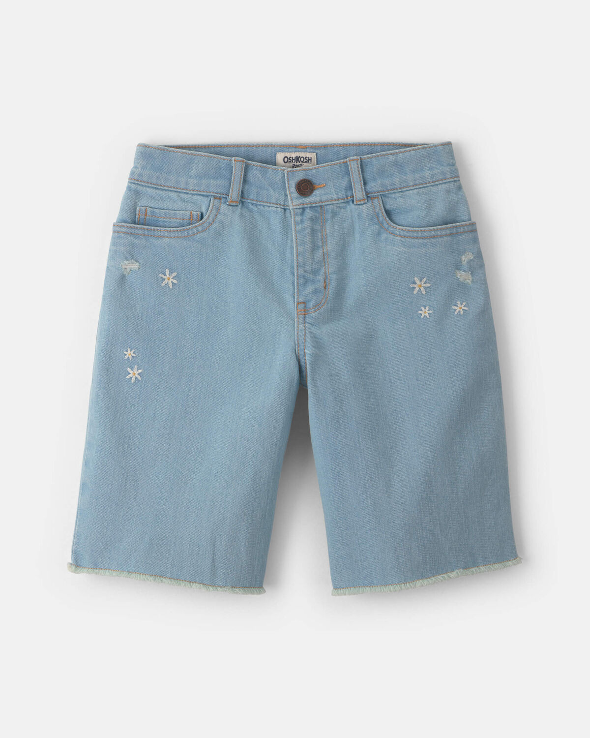 Girls Floral Denim Shorts - Medium Wash