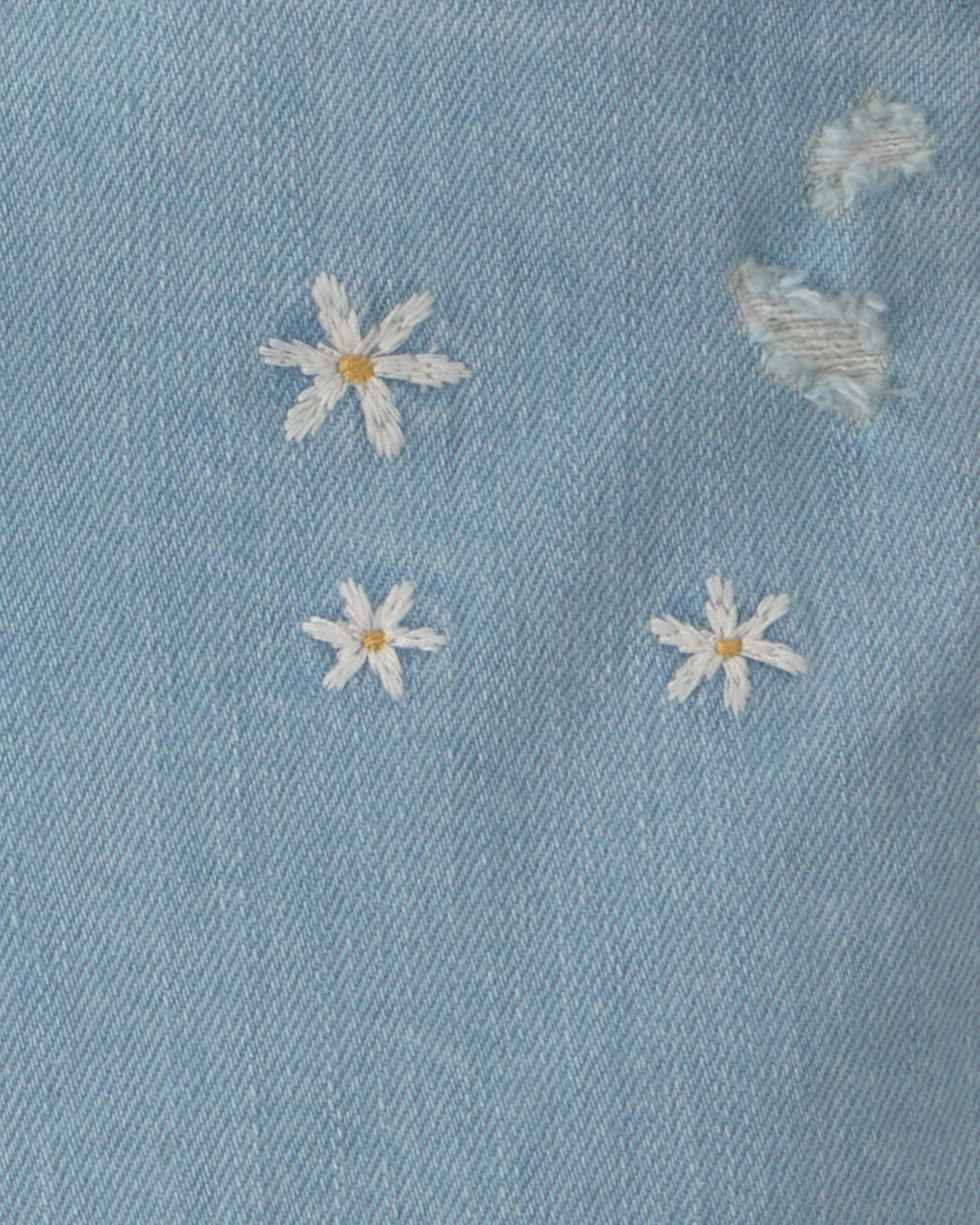 Girls Floral Denim Shorts - Medium Wash - Image 4