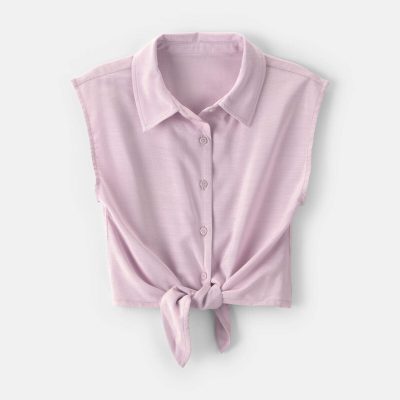 Girls Cropped Tie-Front Top - Purple