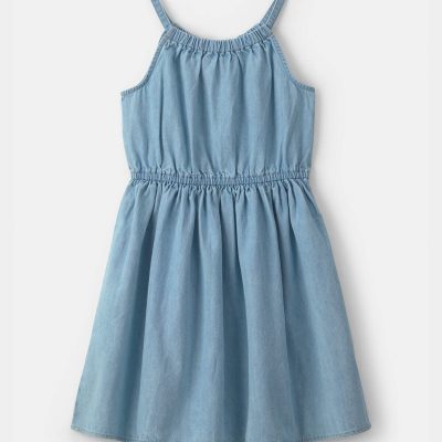 Girls Denim Chambray Dress - Light Wash