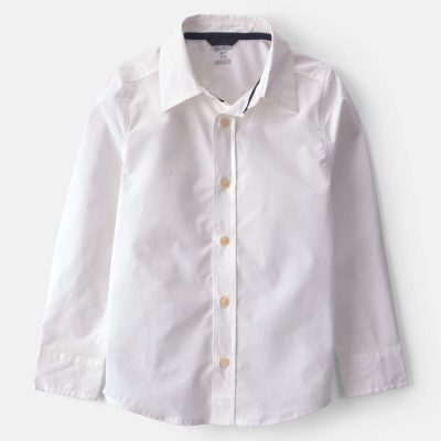 Boys Poplin Long-Sleeve Button-Down Shirt - White